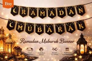 Ramadan Mubarak Banner, Black & Gold